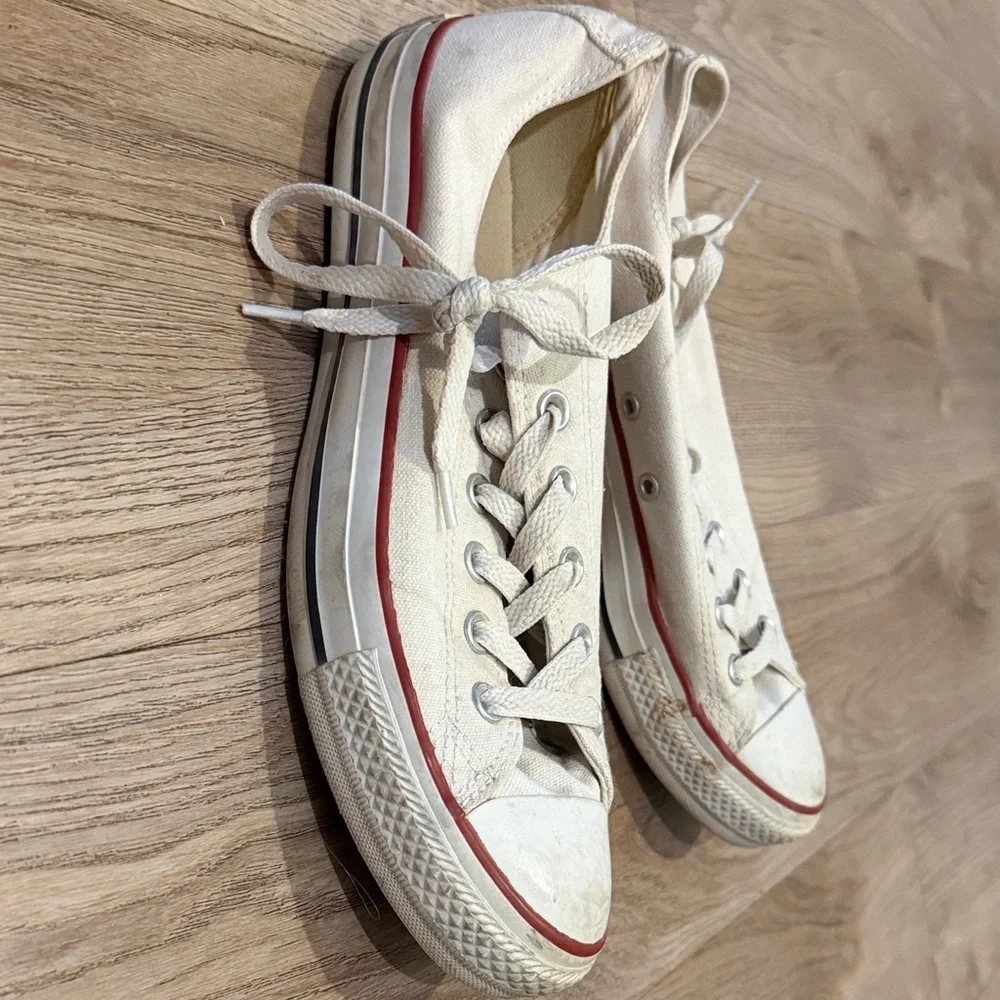 Converse Cream Canvas Sneakers with Red Accents - Picture 3 of 4